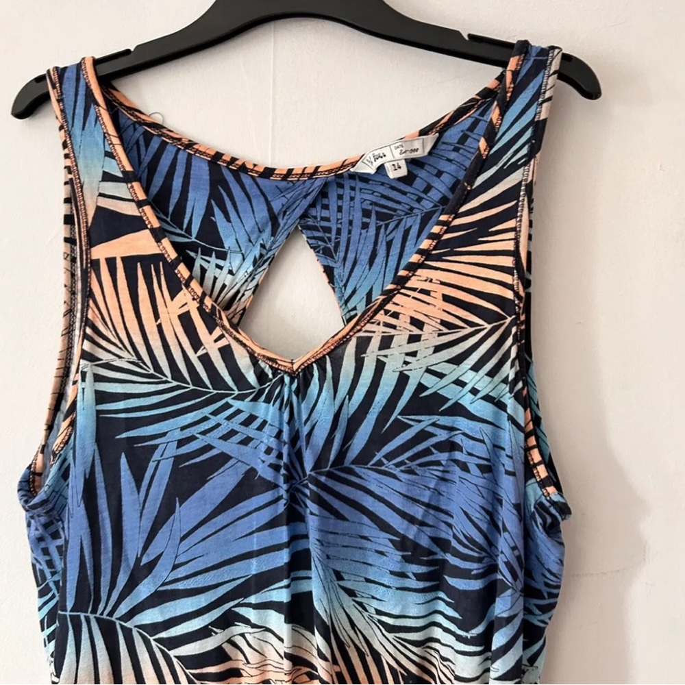 fat face womens uk 14 blue orange plam tree print cut out back top - Picture 2 of 6